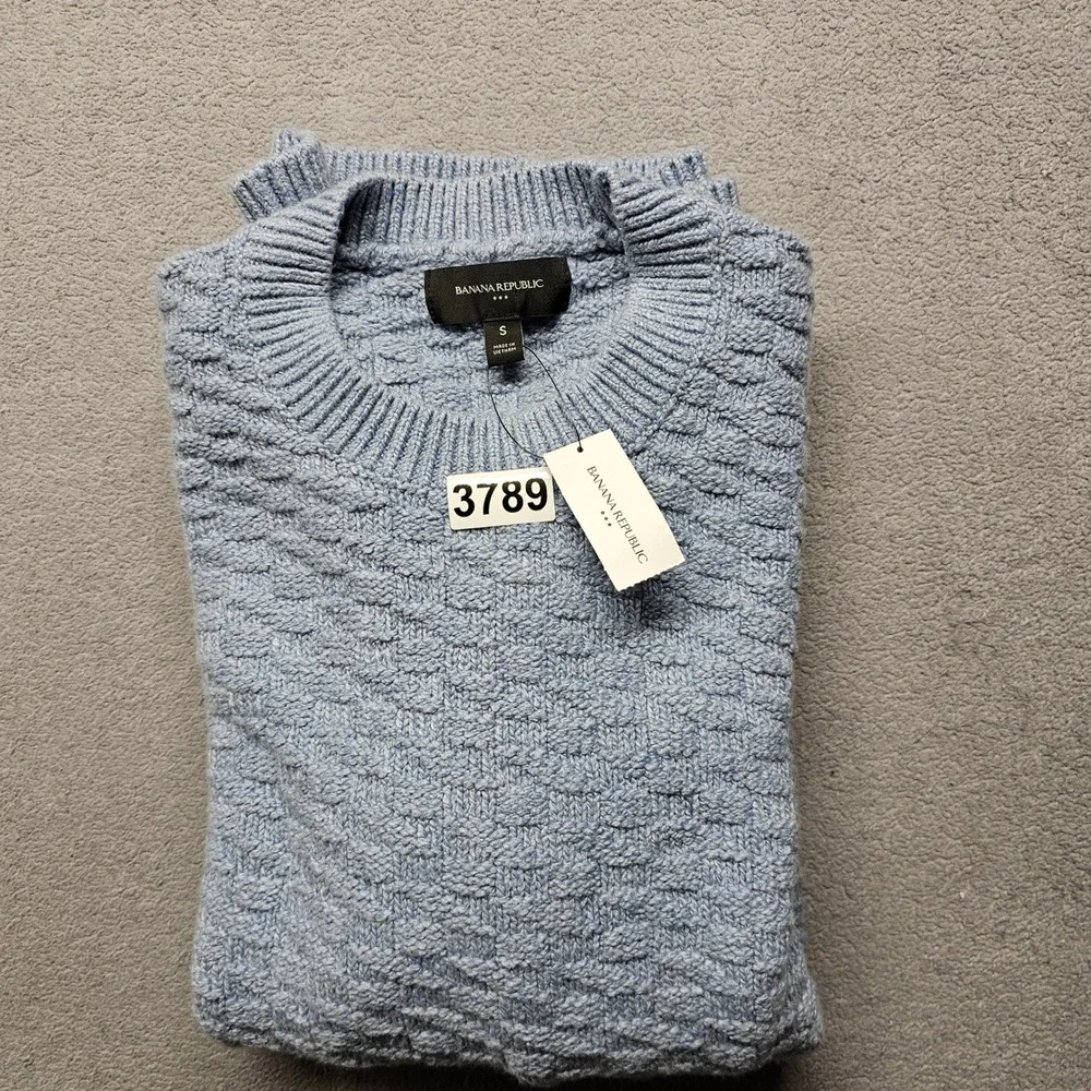 NWT Banana Republic Men Textured Crewneck Sweater Light Blue Cotton Blend Size S